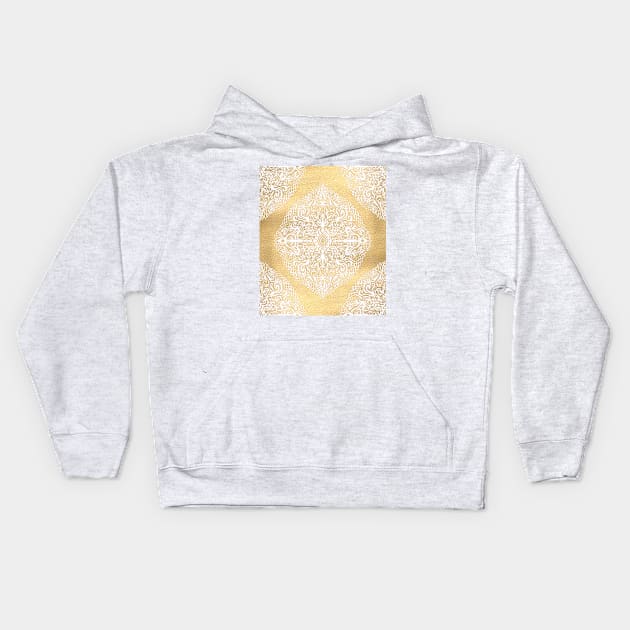 White Gouache Doodle on Gold Paint Kids Hoodie by micklyn